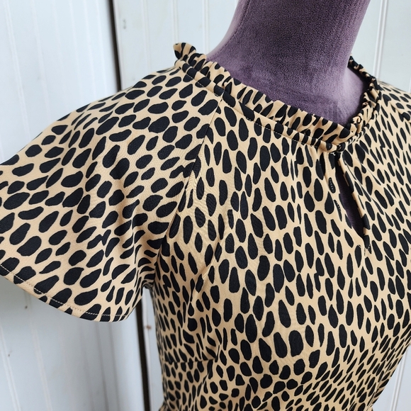 Talbots Women's Short Sleeve Dress Black Beige Pebble Stretch Midi Sz XS - Picture 5 of 15